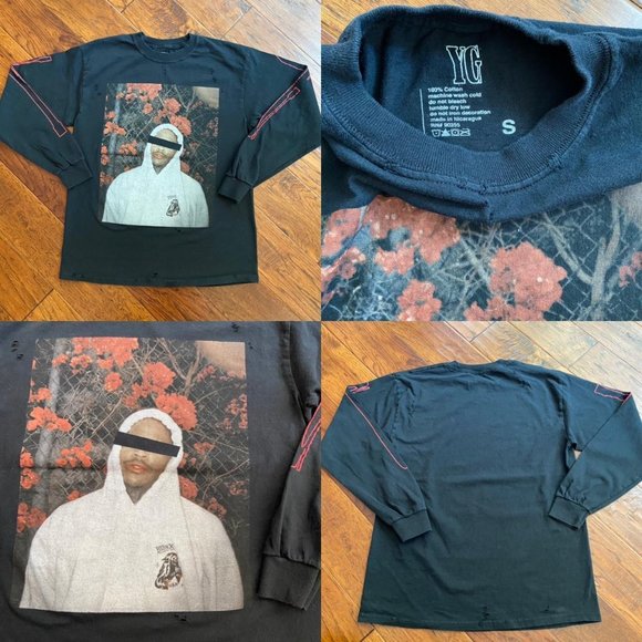 YG Rap Tour Hip Hop Black long sleeve crewneck T-shirt - Picture 4 of 4